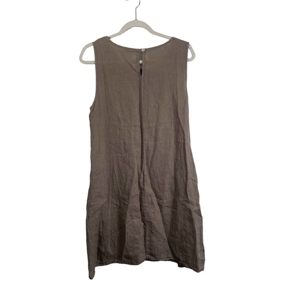 Lungo L'Arno Beige Sleeveless 100% Linen Dress Pockets Lagenlook Womens Medium - Picture 6 of 7